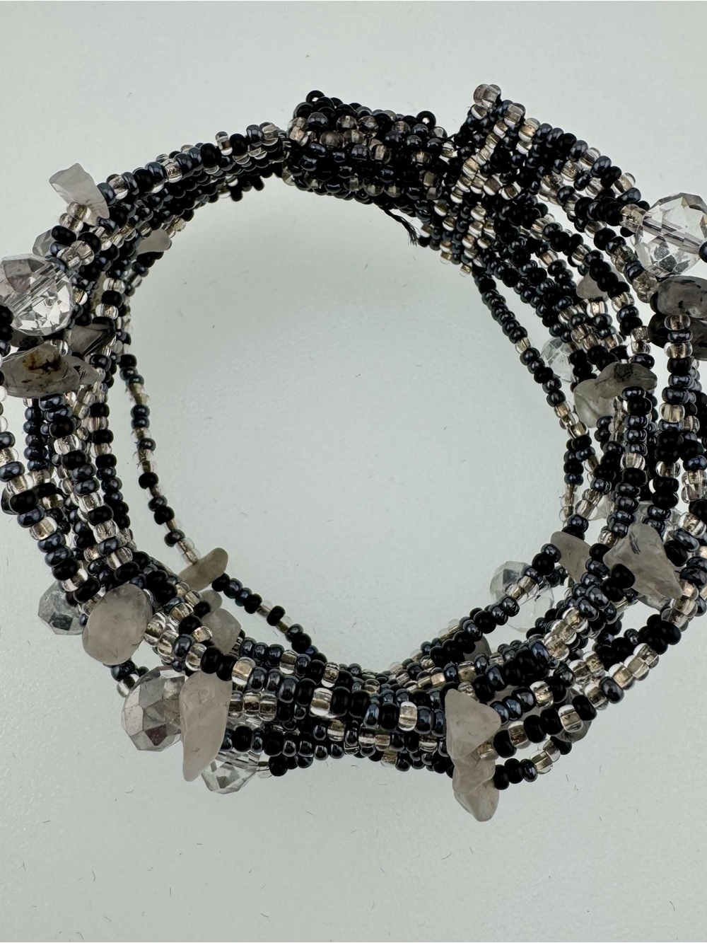 Black & Silver Multi-Strand Beaded Wrap Bracelet Magnetic close